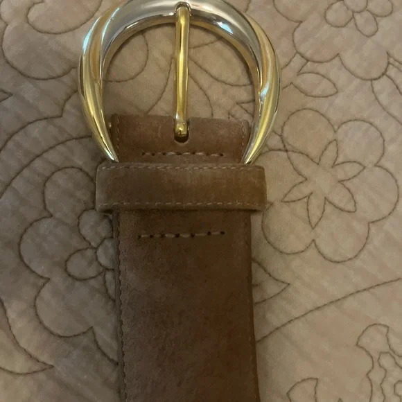 Y2K Big Wide Brown Suede Belt with Gold & Silver Buckle Sueded Pigskin, Size L - Picture 6 of 8